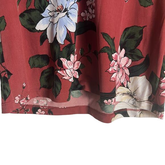 Banana Republic Red Floral Print 3/4 Long Sleeve Split V-Neck Popover Blouse XS - Picture 6 of 9